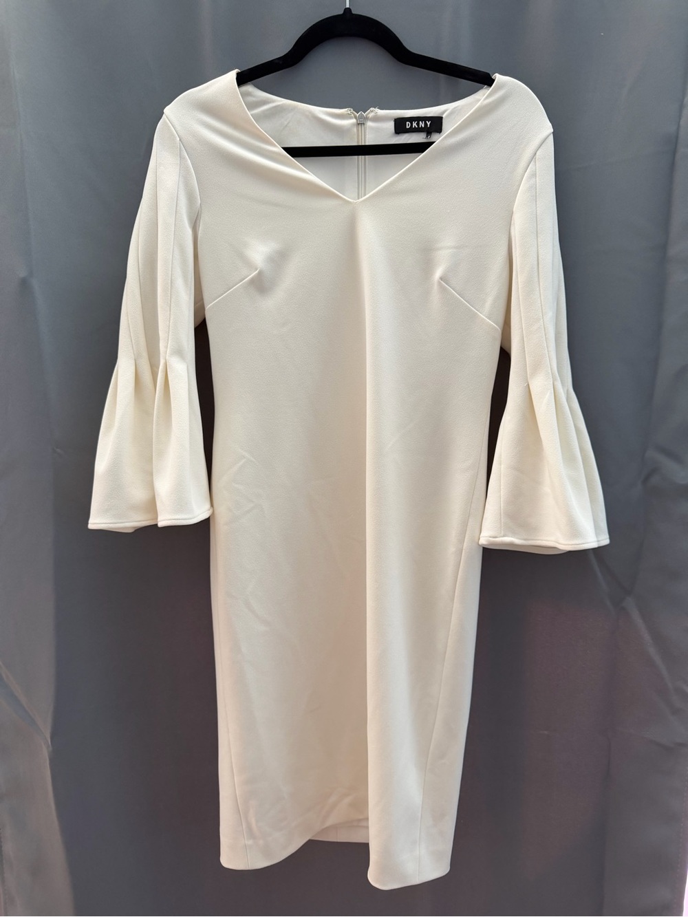 DKNY Cream V-Neck Bell-Sleeve Sheath Dress